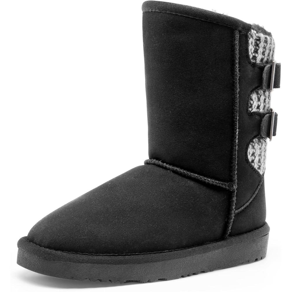 imageDREAM PAIRS Girls Boys Winter Boots Faux Fur Lined Mid Calf Kids Snow Tall Shoes FuzzyChic Kids Buckle for Little KidBig KidBlackGrey