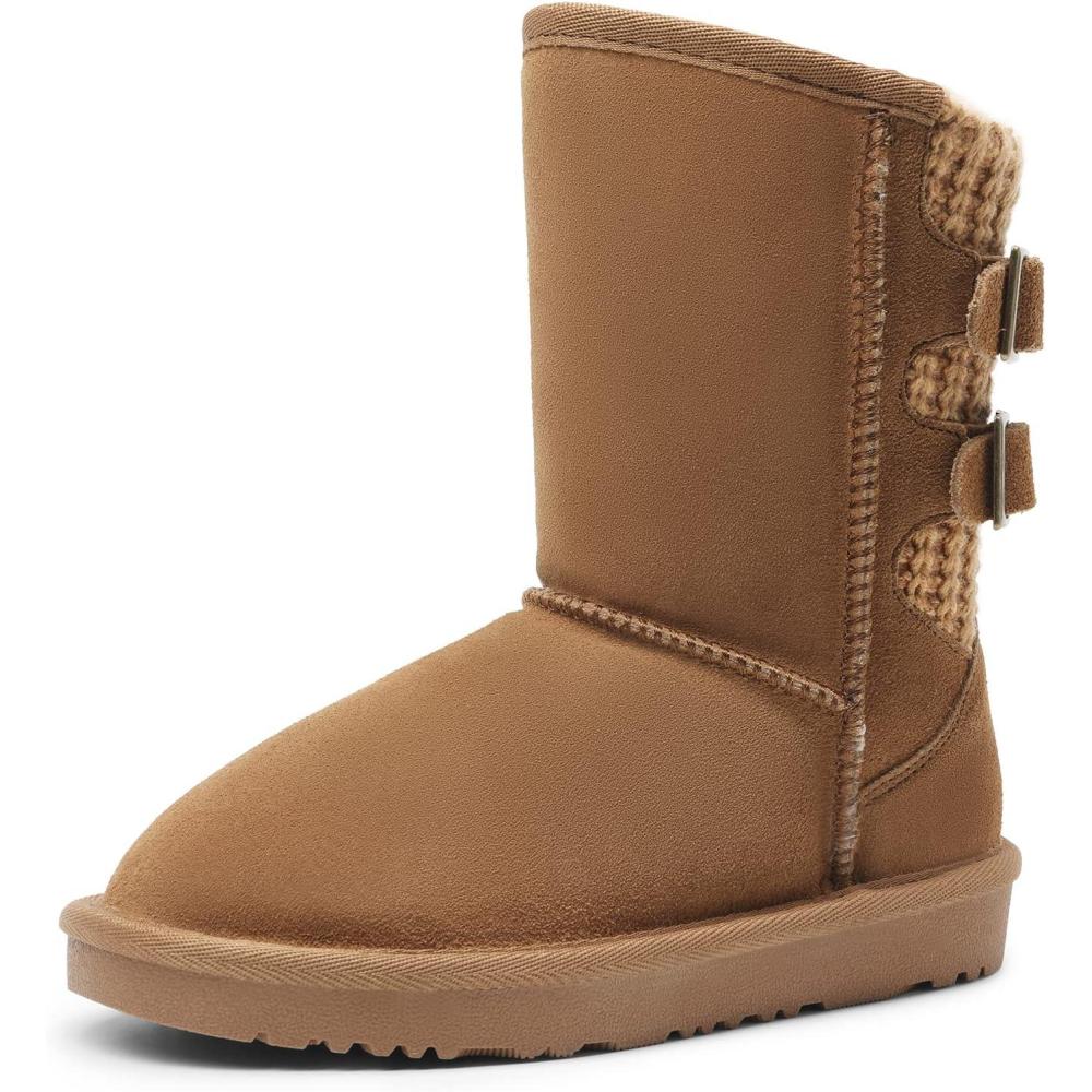 imageDREAM PAIRS Girls Boys Winter Boots Faux Fur Lined Mid Calf Kids Snow Tall Shoes FuzzyChic Kids Buckle for Little KidBig KidChesnut