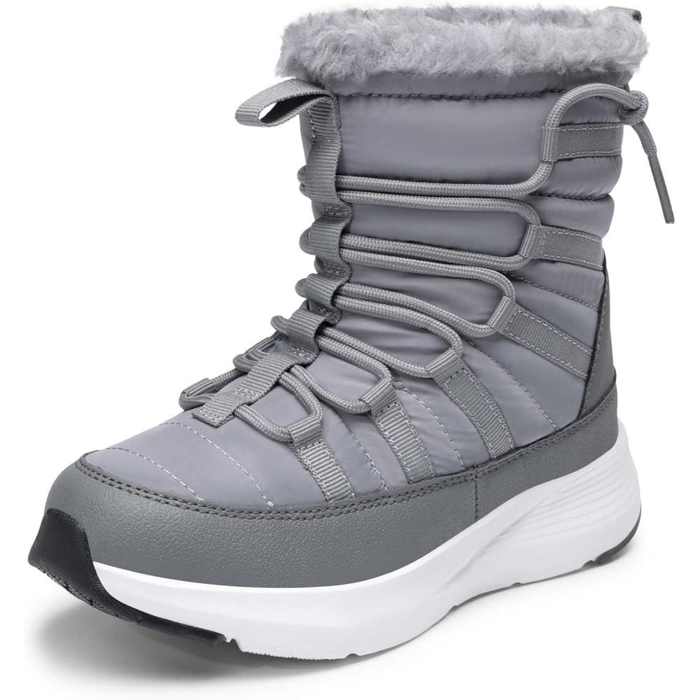imageDREAM PAIRS Girls Boys Winter Snow Boots Slip Resistant Faux Fur Lined Windproof Warm SlipOn Boots for KidsGrey