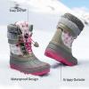 DREAM PAIRS Boys Girls Snow Boots Water-Resistant Outdoor Warm Cozy Anti-Slip Mid Calf Faux Fur Lining Insulated Winter Shoes for Little/Big Kids(White/Fauxia)
