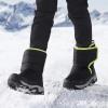 DREAM PAIRS Boys Girls Snow Boots Waterproof Hook and Loop Mid Calf Faux Fur Lining Winter Shoes for Little/Big Kids(Black)
