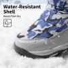 DREAM PAIRS Boys Girls Snow Boots Waterproof Hook and Loop Mid Calf Faux Fur Lining Winter Shoes for Little/Big Kids(Camouflage/Blue)