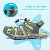 DREAM PAIRS Boys Girls Summer Outdoor Athletic Sport Sandals Walking Hiking Hook and Loop Adjustable Multicolor for Toddler/Little/Big Kids(Grey/Neon/Green)