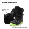 DREAM PAIRS Boys Snow Boots Bright Colored Outsole Hook and Loop Slip Resistant Mid Calf Faux Fur Lining Winter Shoes for Little/Big Kids(Black/Neon Green)