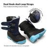 DREAM PAIRS Boys Snow Boots Bright Colored Outsole Hook and Loop Slip Resistant Mid Calf Faux Fur Lining Winter Shoes for Little/Big Kids(Dark Blue/Light Blue)