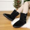 DREAM PAIRS Girls Boots Kids Boys Winter Snow Suede Mid Calf Boots Faux Fur Lined FuzzyChic Kid’s Lolly for Little Kid/Big Kid(Black)