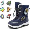 DREAM PAIRS Boys Toddler Snow Boots Interchangeable Accessories Slip Resistant Faux Fur Lined Mid Calf Little Kids Winter Shoes(Navy)