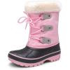 DREAM PAIRS Boys & Girls Faux Fur-Lined Winter Snow Boots for Little/Big Kids(Grey/Pink)