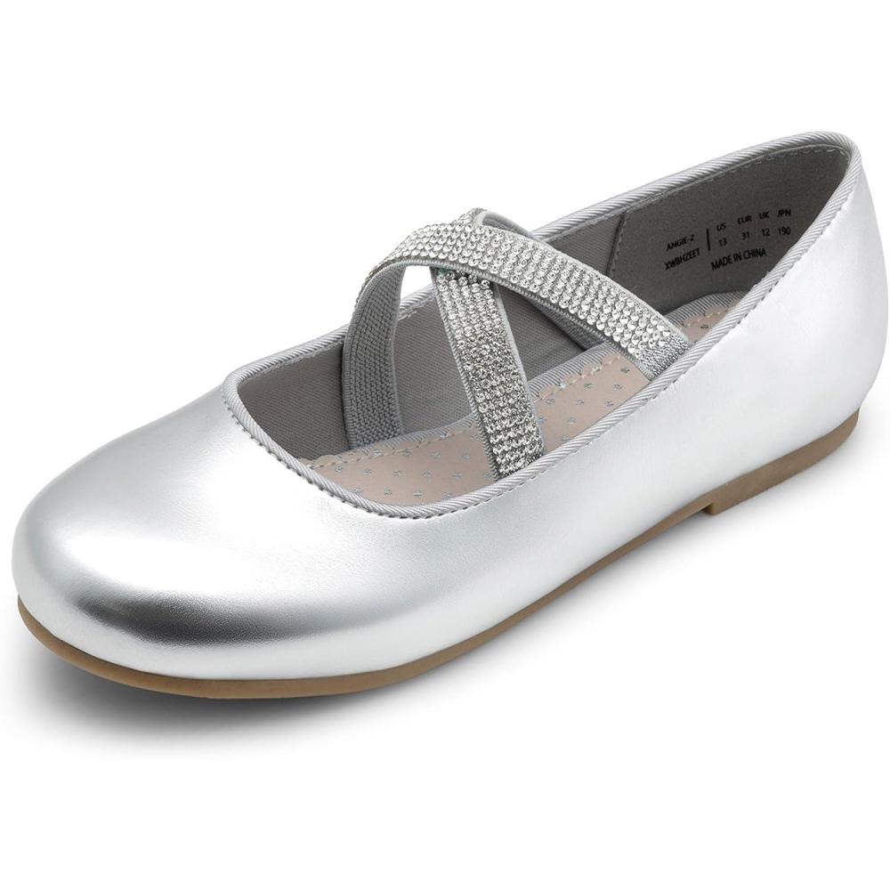 imageDREAM PAIRS Girls Ballerina Dress Shoes Mary Jane FlatsSilvermetallic