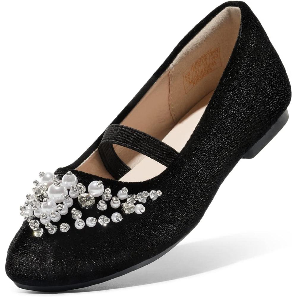 imageDREAM PAIRS Girls Ballet Flats Flower Shoes Mary Jane Ballerina Flat Dress Shoes for DailyWeddingPartyBlackSuede