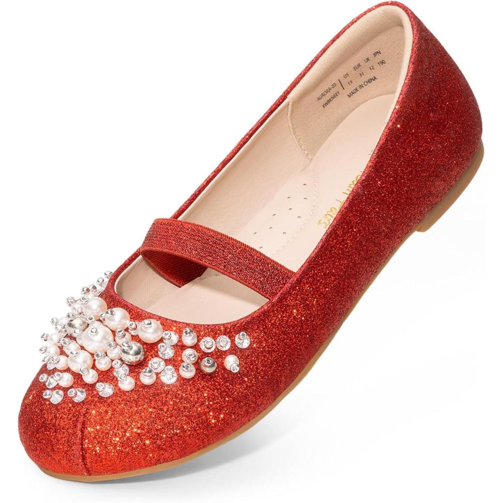 imageDREAM PAIRS Girls Ballet Flats Flower Shoes Mary Jane Ballerina Flat Dress Shoes for DailyWeddingPartyRedGlitter