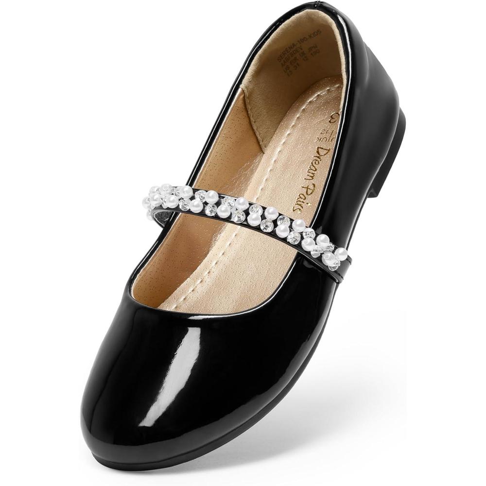 imageDREAM PAIRS Girls Mary Jane Dress Shoes Ballerina Flats for Wedding Party ToddlerLittle KidBig KidBlackPat