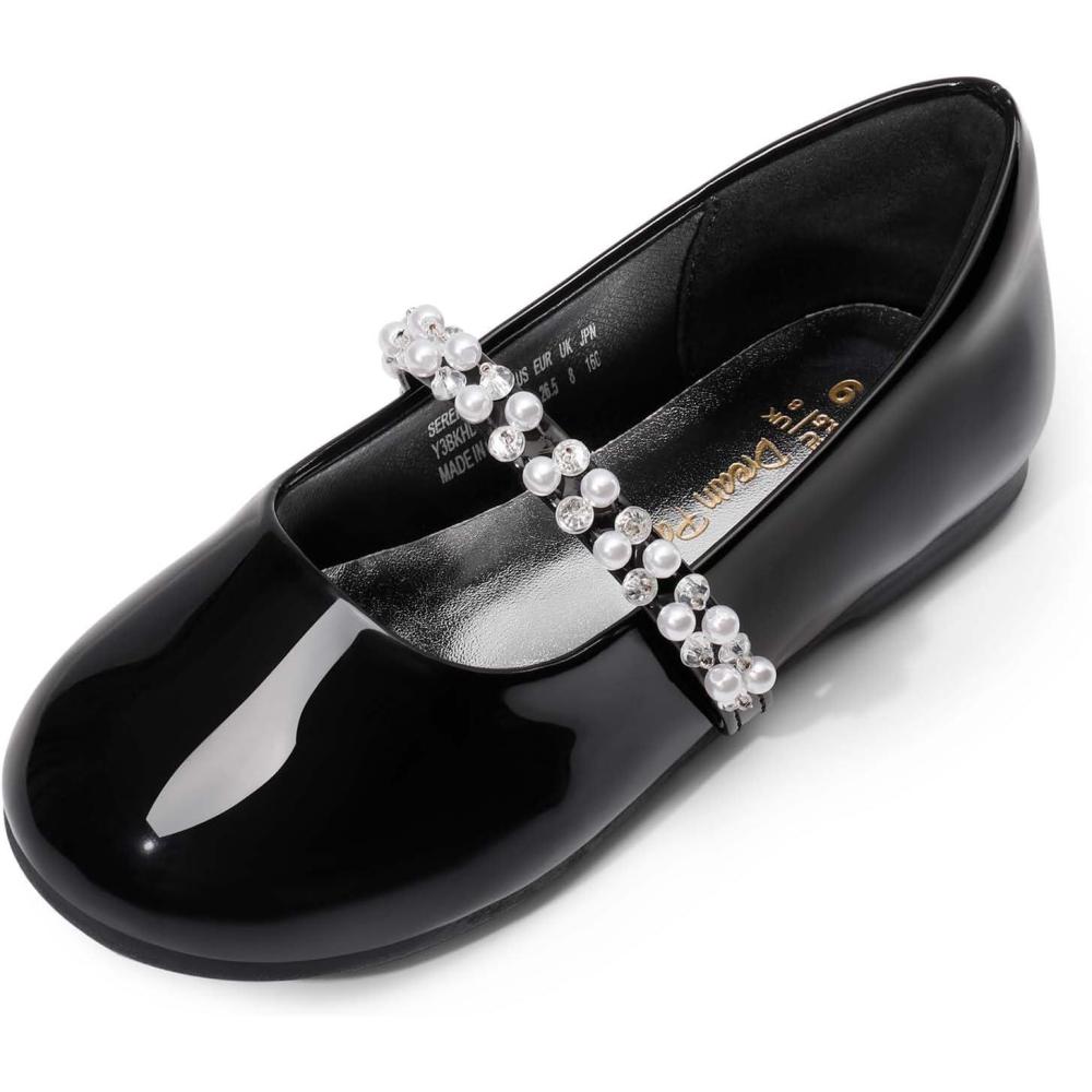 imageDREAM PAIRS Girls Mary Jane Dress Shoes Ballerina Flats for Wedding Party ToddlerLittle KidBig KidBlackPatt