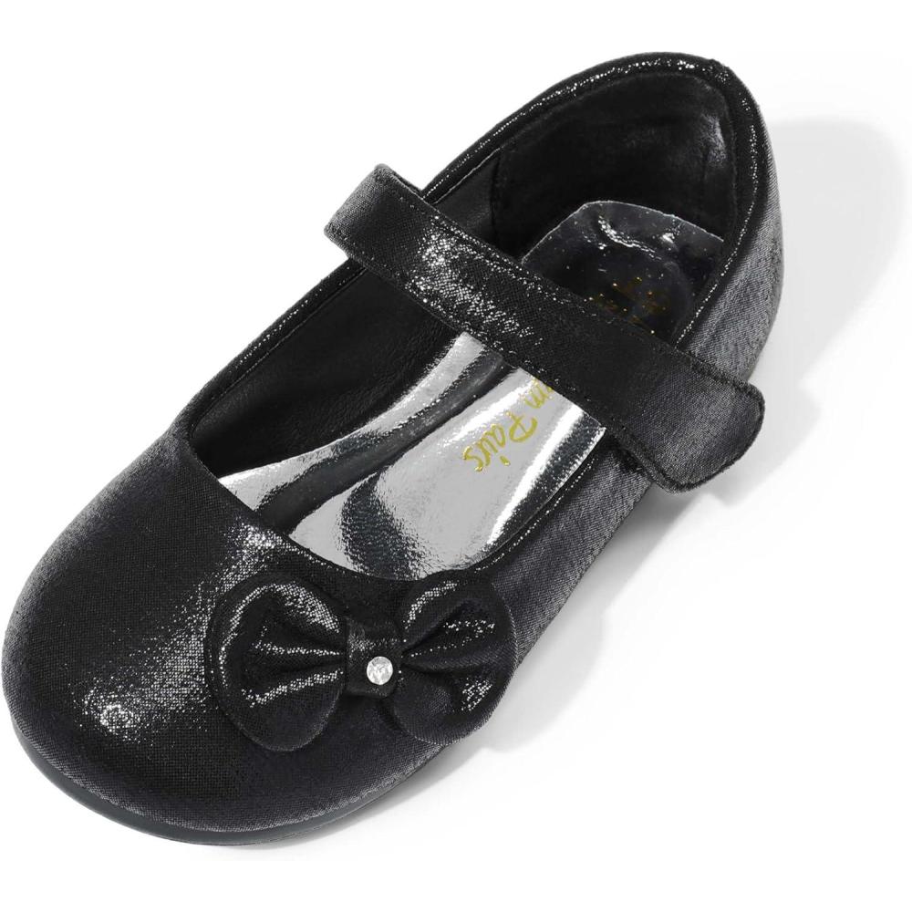 imageDREAM PAIRS Toddler Girls Dress Shoes Mary Jane Flats Girls School Uniform Flats Bow Ballerina ShoesBlackSuede