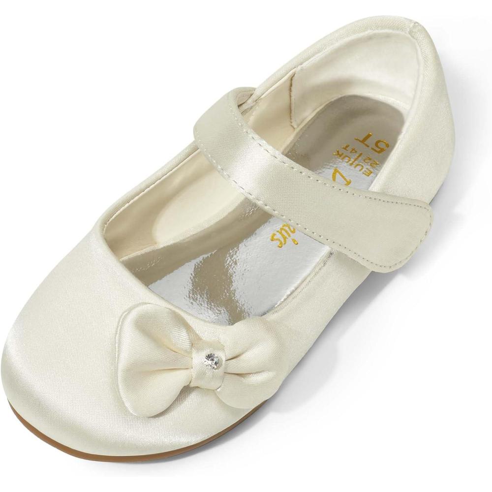 imageDREAM PAIRS Toddler Girls Dress Shoes Mary Jane Flats Girls School Uniform Flats Bow Ballerina ShoesIvorySatin