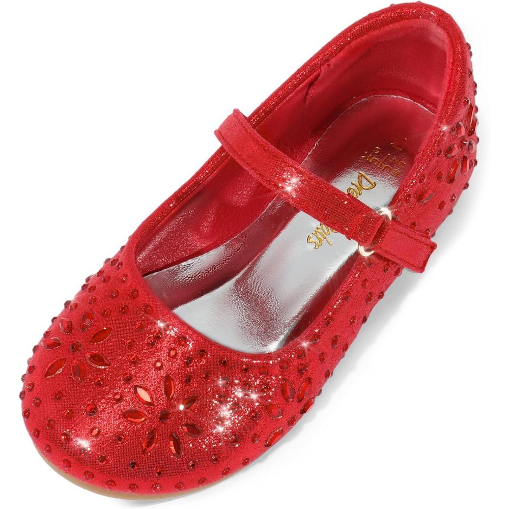 imageDREAM PAIRS Toddler Girls Dress Shoes Mary Jane Rhinestone Ballerina Flat for Party Birthday Performance WeddingRed