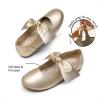 DREAM PAIRS Girls Ballerina Flats Mary Jane Front Bow Dress Shoes(Gold)