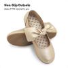 DREAM PAIRS Girls Ballerina Flats Mary Jane Front Bow Dress Shoes(Gold)