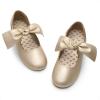 DREAM PAIRS Girls Ballerina Flats Mary Jane Front Bow Dress Shoes(Gold)