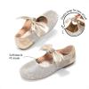 DREAM PAIRS Girls Ballerina Flats Mary Jane Front Bow Dress Shoes(Gold-rhinestone)