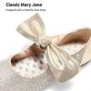 DREAM PAIRS Girls Ballerina Flats Mary Jane Front Bow Dress Shoes(Gold-rhinestone)