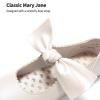 DREAM PAIRS Girls Ballerina Flats Mary Jane Front Bow Dress Shoes(Ivory/Pu)