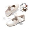 DREAM PAIRS Girls Ballerina Flats Mary Jane Front Bow Dress Shoes(Ivory/Pu)