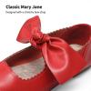 DREAM PAIRS Girls Ballerina Flats Mary Jane Front Bow Dress Shoes(Red)