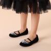 DREAM PAIRS Girls Ballet Flats Flower Shoes Mary Jane Ballerina Flat Dress Shoes for Daily/Wedding/Party(Black/Suede)