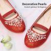 DREAM PAIRS Girls Ballet Flats Flower Shoes Mary Jane Ballerina Flat Dress Shoes for Daily/Wedding/Party(Red/Glitter)