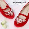 DREAM PAIRS Girls Ballet Flats Flower Shoes Mary Jane Ballerina Flat Dress Shoes for Daily/Wedding/Party(Red/Suede)