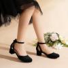 DREAM PAIRS Girls Dress Shoes Closed Toe High Heels Ankle Strap Toddler Little Big Kid Wedding Flower Party Pump(Black)