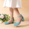DREAM PAIRS Girls Dress Shoes Closed Toe High Heels Ankle Strap Toddler Little Big Kid Wedding Flower Party Pump(Blue)
