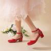 DREAM PAIRS Girls Dress Shoes Closed Toe High Heels Ankle Strap Toddler Little Big Kid Wedding Flower Party Pump(Red)