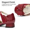 DREAM PAIRS Girls Dress Shoes Closed Toe Low Heels Ankle Strap Bow Ballet Wedding Party Sandals Princess Flower Shoes(Dark Red)