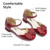 DREAM PAIRS Girls Dress Shoes Closed Toe Low Heels Ankle Strap Bow Ballet Wedding Party Sandals Princess Flower Shoes(Dark Red)