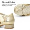 DREAM PAIRS Girls Dress Shoes Closed Toe Low Heels Ankle Strap Bow Ballet Wedding Party Sandals Princess Flower Shoes(Gold)