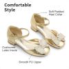 DREAM PAIRS Girls Dress Shoes Closed Toe Low Heels Ankle Strap Bow Ballet Wedding Party Sandals Princess Flower Shoes(Gold)