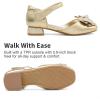 DREAM PAIRS Girls Dress Shoes Closed Toe Low Heels Ankle Strap Bow Ballet Wedding Party Sandals Princess Flower Shoes(Gold)