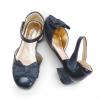 DREAM PAIRS Girls Dress Shoes Closed Toe Low Heels Ankle Strap Bow Ballet Wedding Party Sandals Princess Flower Shoes(Navy)