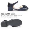 DREAM PAIRS Girls Dress Shoes Closed Toe Low Heels Ankle Strap Bow Ballet Wedding Party Sandals Princess Flower Shoes(Navy)