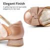 DREAM PAIRS Girls Dress Shoes Closed Toe Low Heels Ankle Strap Bow Ballet Wedding Party Sandals Princess Flower Shoes(Rose Gold)