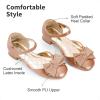 DREAM PAIRS Girls Dress Shoes Closed Toe Low Heels Ankle Strap Bow Ballet Wedding Party Sandals Princess Flower Shoes(Rose Gold)