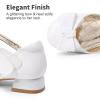 DREAM PAIRS Girls Dress Shoes Closed Toe Low Heels Ankle Strap Bow Ballet Wedding Party Sandals Princess Flower Shoes(White)