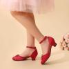 DREAM PAIRS Girls Dress Shoes Closed Toe Low Heels Ankle Strap Pumps for Toddler Little Big Kid Flower Party Wedding Princess(Red)