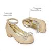 DREAM PAIRS Girls Dress Shoes Platform Chunky Heel Ankle Strap Princess Flats Flower Party Wedding Pump for Little Big Kid(Gold)