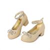 DREAM PAIRS Girls Dress Shoes Platform Chunky Heel Ankle Strap Princess Flats Flower Party Wedding Pump for Little Big Kid(Gold)