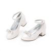 DREAM PAIRS Girls Dress Shoes Platform Chunky Heel Ankle Strap Princess Flats Flower Party Wedding Pump for Little Big Kid(Ivory)