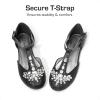 DREAM PAIRS Girls Mary Jane Dress Shoes Pearl T-Strap Party Flower Wedding Princess Flats for Toddler Little Big Kid(Black)