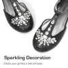 DREAM PAIRS Girls Mary Jane Dress Shoes Pearl T-Strap Party Flower Wedding Princess Flats for Toddler Little Big Kid(Black)